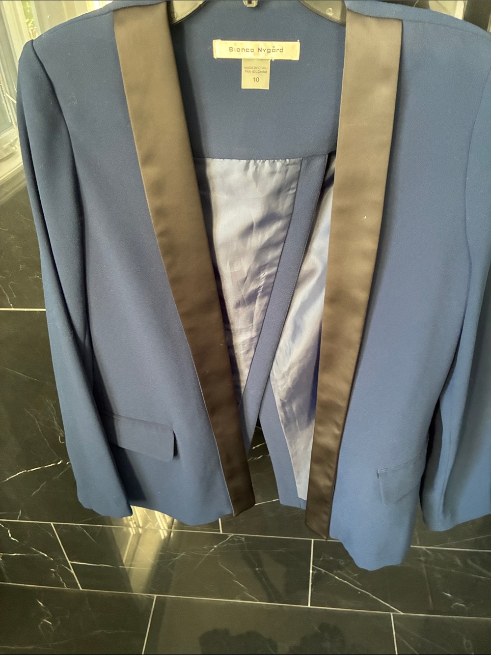 Women Bianca Nygรฅrd Navy Blue Blazer with Black Satin Lapels